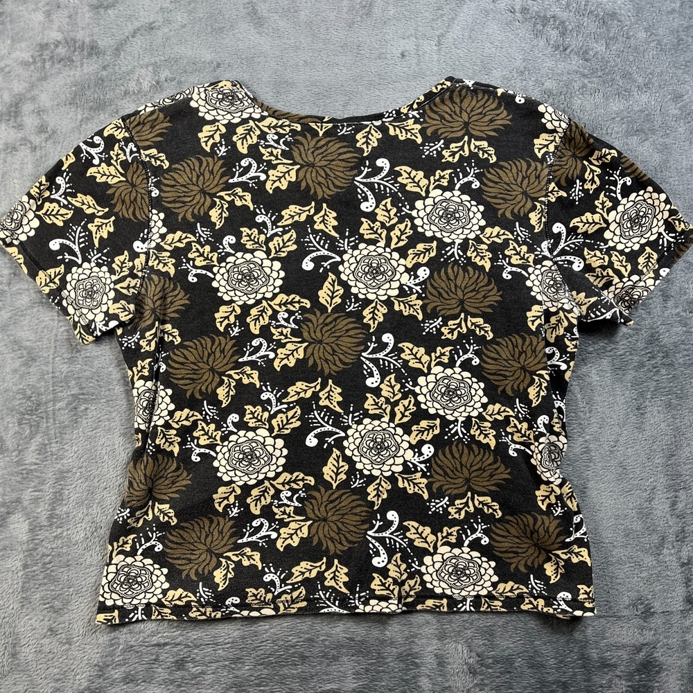 Karen Scott Blouse Top Womens Medium Black Multi Floral Print V Neck Cotton - Picture 2 of 4